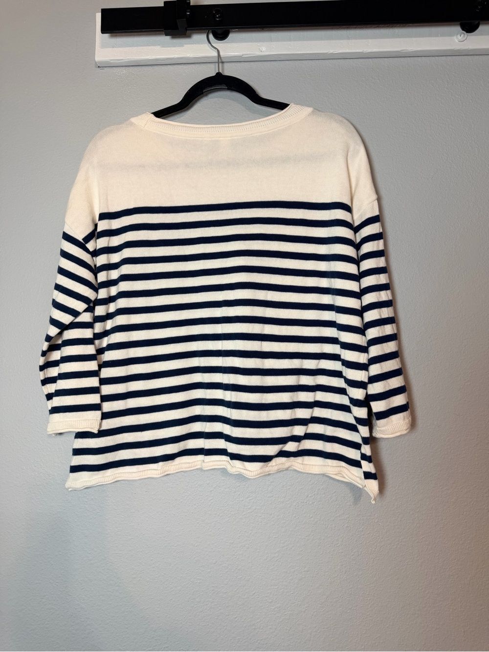 Pact Laguna Striped Knit Sweater Large Boatneck Cream Navy Nautical Coastal - Picture 7 of 10